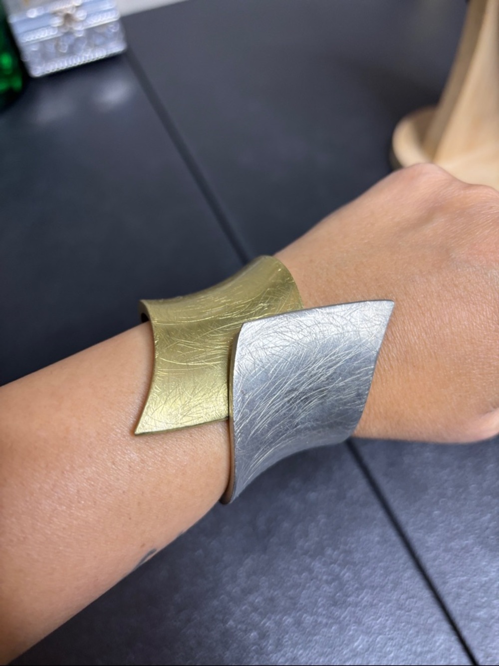 Urban Collection Two Tone Bangle Clamper Pattern Bracelet Edgy